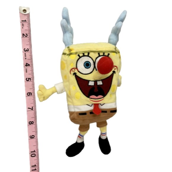 Ty Plush SpongeBob Sleighride Holiday Reindeer Antlers Rudolph Nose 8 inch 2004 - Picture 6 of 6